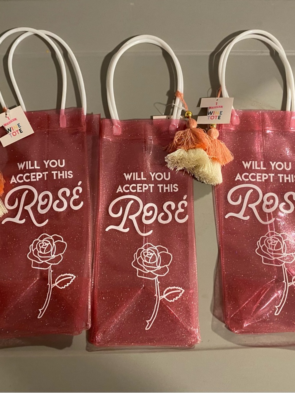 Will You Accept This Rosé Glitter Pink Wine Tote